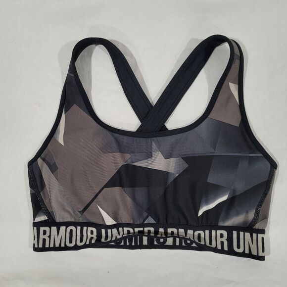 Under Armour Mid Crossback Gray Printed Sports Bra - Picture 1 of 3